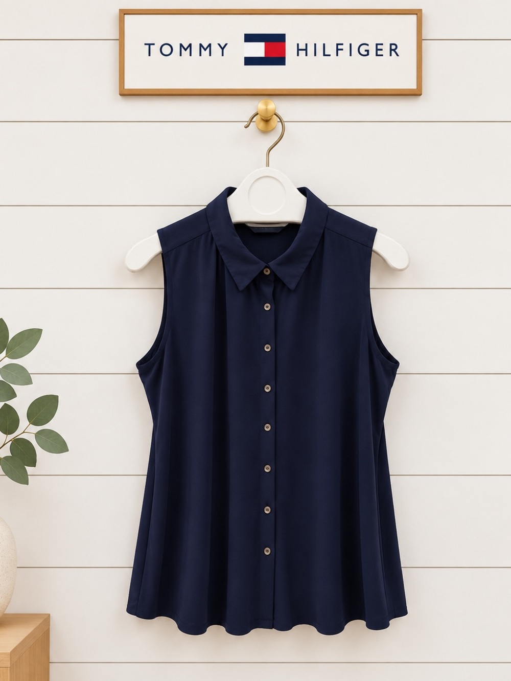 TOMMY HILFIGER Navy Sleeveless Button-Front Blouse Size XL